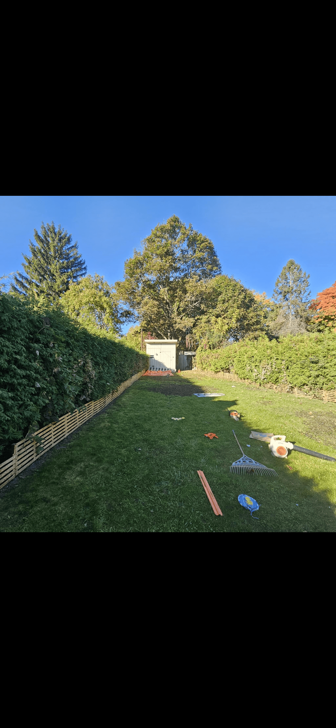 Lawn care professional working on a backyard